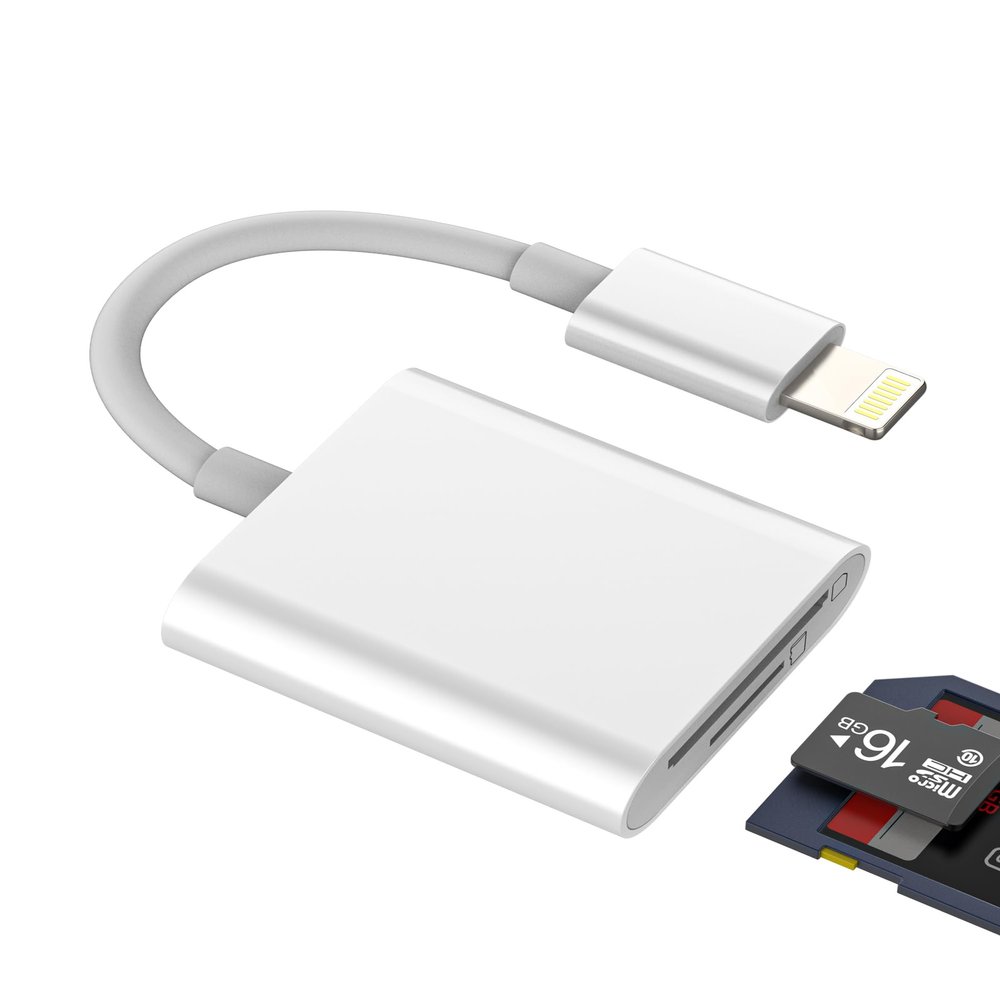 Lightning to SD Card Reader(2 in 1)for iPhone 14 pro max Adapter Digital Camera Micro SD Memory TF Flash Storage Transfer Dual Slot for Apple MFi Certified Converter for iPad Compact External Adaptor
