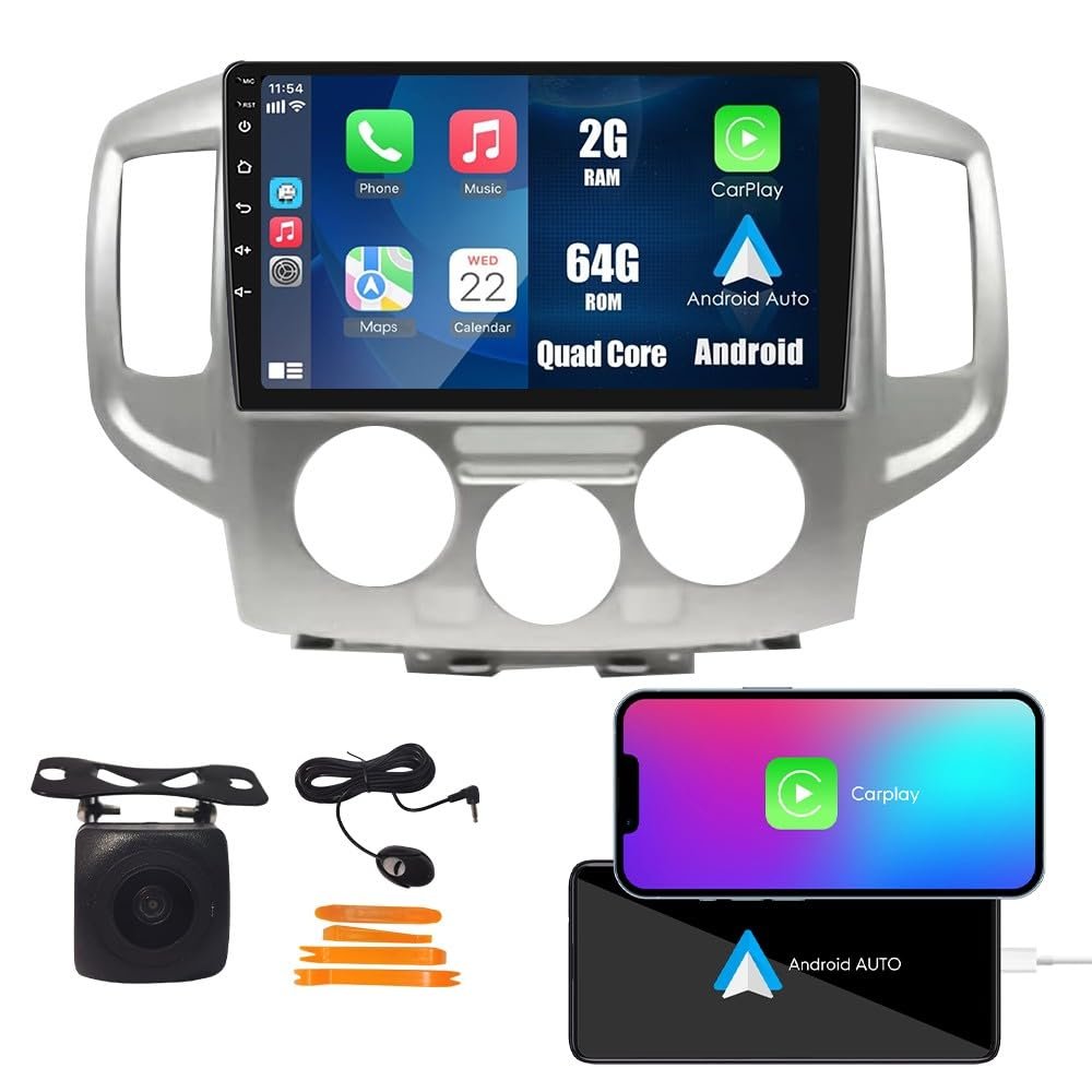 2G+64G CarPlay Android Auto Navigation Stereo GPS Radio Reverse Camera Display 9" IPS Touchscreen Headunit Tablet Pad Media Player for Nissan Nv200 2009-2019, if Applicable Quad Core 2G+64G