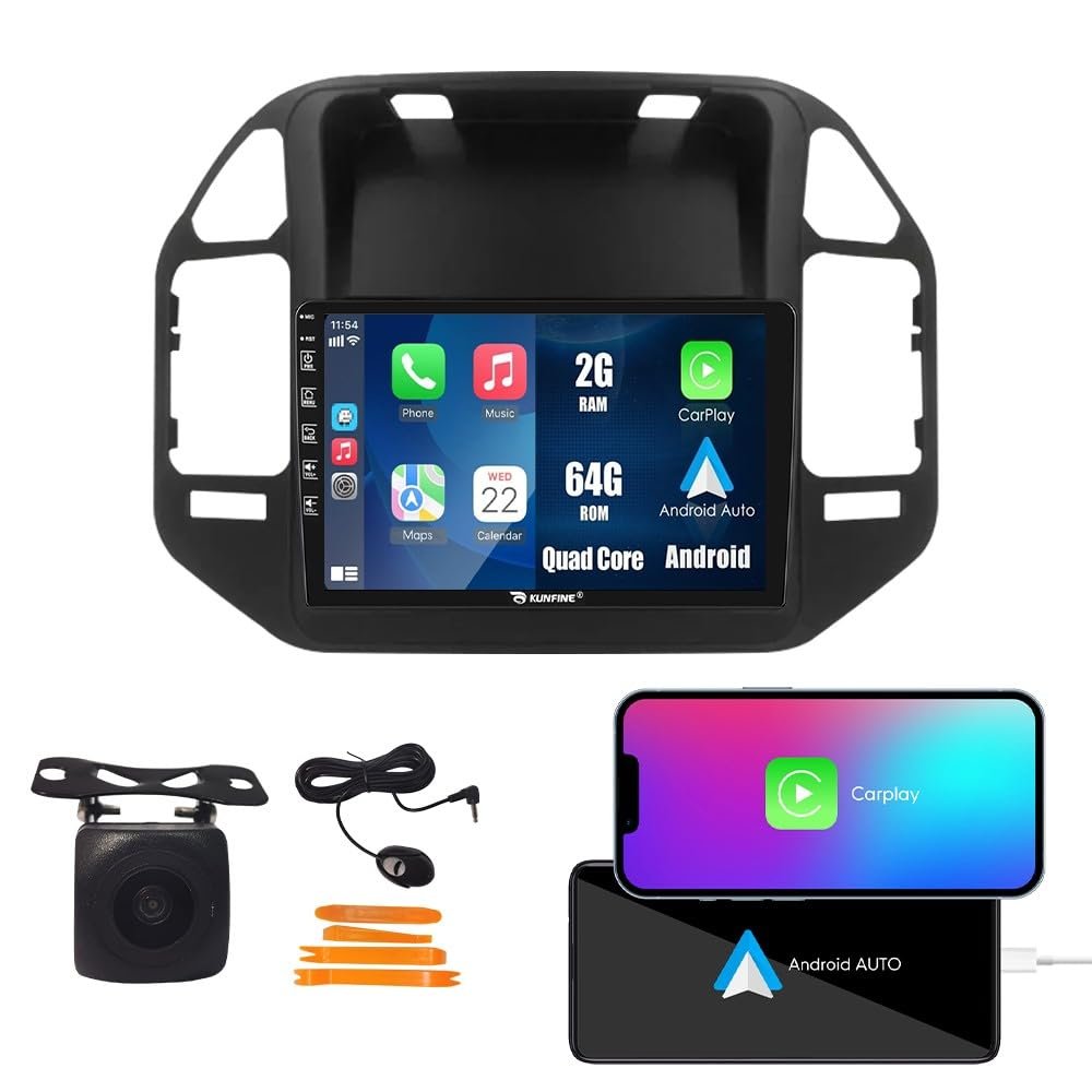 CarPlay Android Auto Navigation Stereo GPS Radio Camera Display 9" IPS Touchscreen Headunit Tablet Pad Media Player for Mitsubishi Pajero V60 V68 V73 1999-2006, if Applicable Quad Core 2G+64G Black