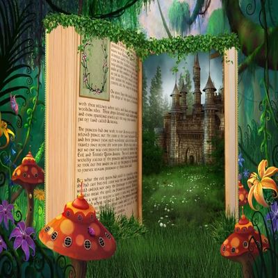 45x24 Fairy Tale Forest Backdrop Fairy Tale Books As a Door Photography Background Mushroom Vine Landscape for Girls Birthday Baby Shower Party Newborn Kid Children Cake Smash Props