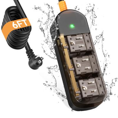 Outdoor Power Strip Weatherproof 6 FT Outdoor Extension Cord Waterproof Surge Protector Power Strip, 3 AC Outlets, 1625W - for Camping, Home, Office, Garden, Dorm, FCC UL Listed