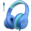 EarFun K3 Kids Headphones, USB Type C Over Ear Headphones for Kids, Volume Limit, HD Stereo Sound, Comfortable Fit, Foldable Wired Headphone for School/Travel/Boys/Girls/Tablet/iPad, Blue view 1