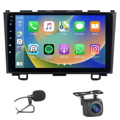 Car Stereo Radio for Honda CRV 07-11, 2+32GB Wireless Carplay and Android Auto 4G+WiFi GPS Navigation 9 Inch Touchscreen Head Unit with HD Backup Camera/Bluetooth/Miror Link/MIC/RDS/FM/SWC