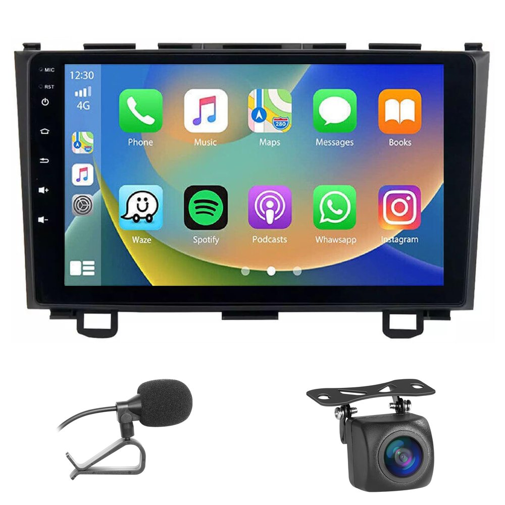 Car Stereo Radio for Honda CRV 07-11, 2+32GB Wireless Carplay and Android Auto 4G+WiFi GPS Navigation 9 Inch Touchscreen Head Unit with HD Backup Camera/Bluetooth/Miror Link/MIC/RDS/FM/SWC