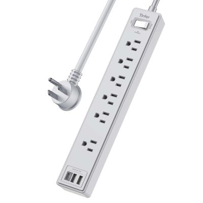 6Ft Power Strip Surge Protector - Yintar Extension Cord with 6 AC Outlets and 3 USB Ports for Home, Office, Dorm Essentials, 1680 Joules, ETL Listed, Grey