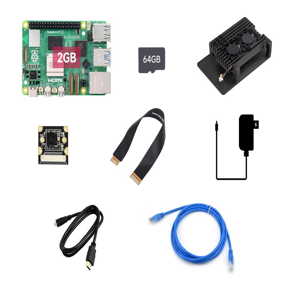 Waveshare Dual Camera Kit, Compatible with Raspberry Pi 5, Bundle with Raspberry Pi 5 2GB, 2pcs PI5-IMX219-120 Camera,TF Card 64GB, Power Supply and so on (8 Items)