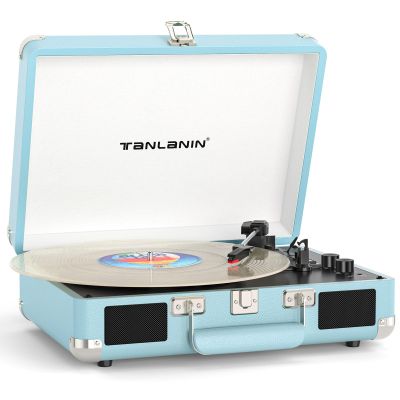 Bluetooth Suitcase Record Player with Builtin Speakers, Bass & Treble Control, 3Speed BeltDrive Turntable with AutoStop, RCA & AUX Output, Portable Vinyl Player for 33 45 78RPM LPs