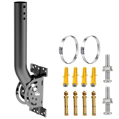 Heavy Duty Pivot Antenna Pole Mount Bracket, J-Pipe Solid Mast (1.38'' - 12''(H) Rod) for Wall, Eave or Roof Mounting, Compatible with Outdoor Access Point, WiFi Extender, Weather Station, Starlink