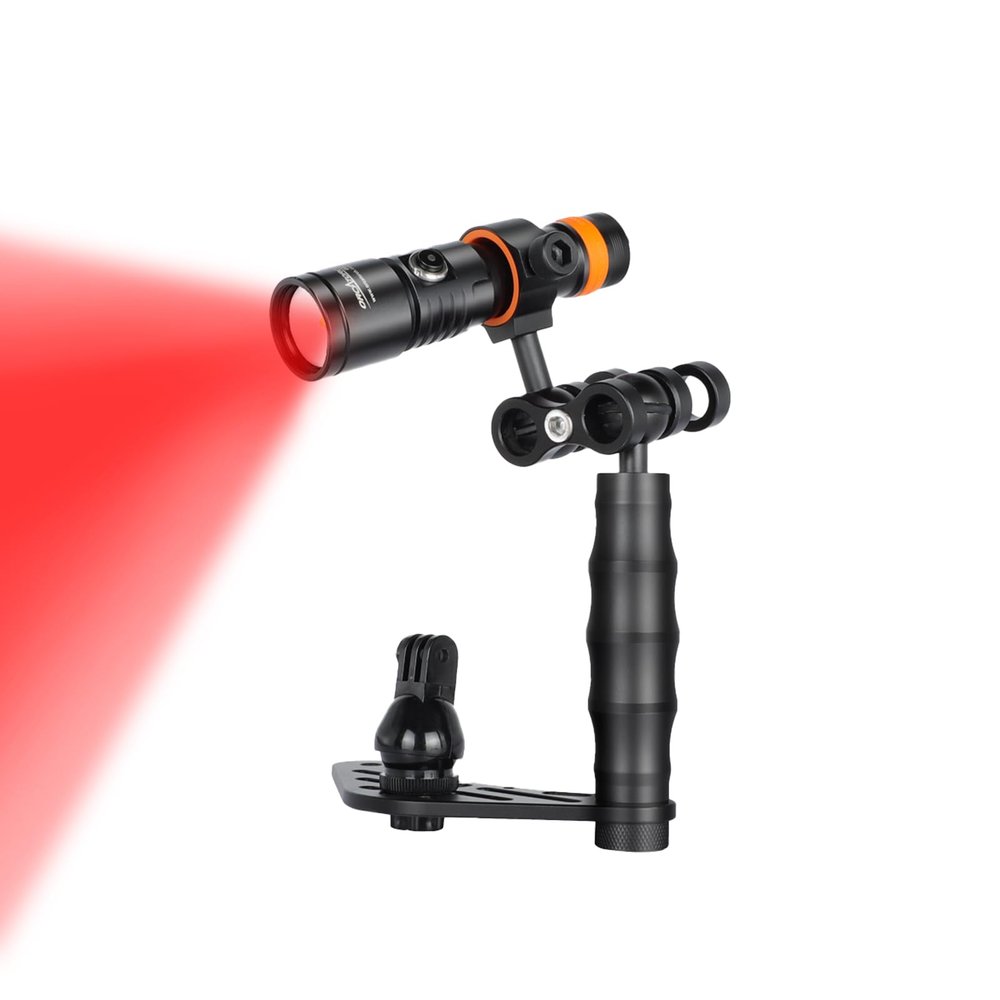 ORCATORCH D530V Red LED Dive Video Light 160 Lumen 120 Degrees Photography Light with Ball Joint & ORCATORCH H02 Underwater Camera Tray Kit