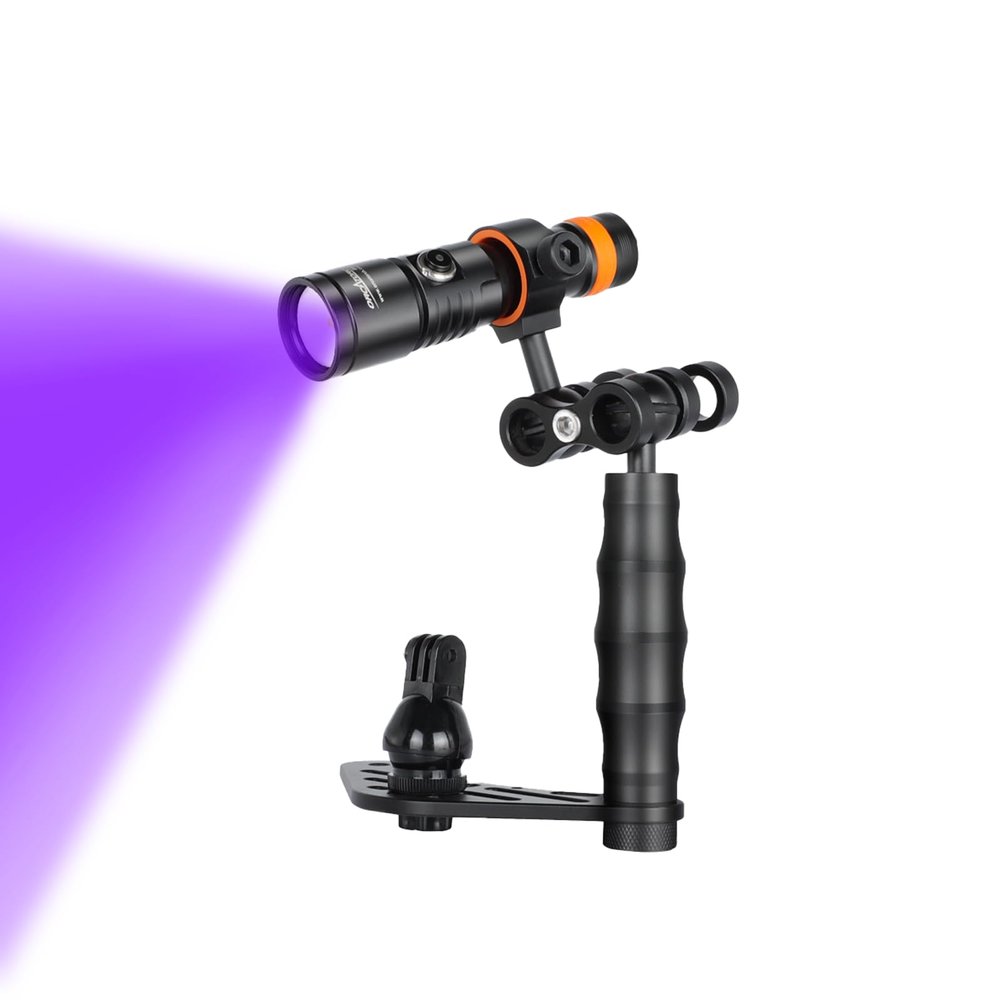 ORCATORCH D530V Video Light with 395NM LED UV Light Blacklight 120 Degrees Photography Light with Ball Joint & ORCATORCH H02 Underwater Camera Tray Kit