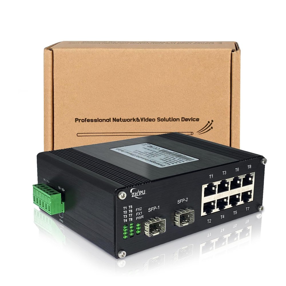 Industrial 8 Port Gigabit 90W PoE++ Switch With 20Gbps Bandwidth, 10/100/1000Mbps, 2 SFP Port, 802.3af/at/bt Ethernet Switch, IP40 Al Case, Desktop or Din Rail