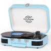 VINYLS LINK Vinyl Record Player 3 Speed Bluetooth Turntable Belt Drive LP Play Portable Suitcase Record Player Built-in Speaker with EQ Mode USB Recording RCA Output/AUX Input Headphone Jack Blue view 1