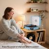 VINYLS LINK Vinyl Record Player 3 Speed Bluetooth Turntable Belt Drive LP Play Portable Suitcase Record Player Built-in Speaker with EQ Mode USB Recording RCA Output/AUX Input Headphone Jack Blue view 2