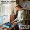VINYLS LINK Vinyl Record Player 3 Speed Bluetooth Turntable Belt Drive LP Play Portable Suitcase Record Player Built-in Speaker with EQ Mode USB Recording RCA Output/AUX Input Headphone Jack Blue view 4