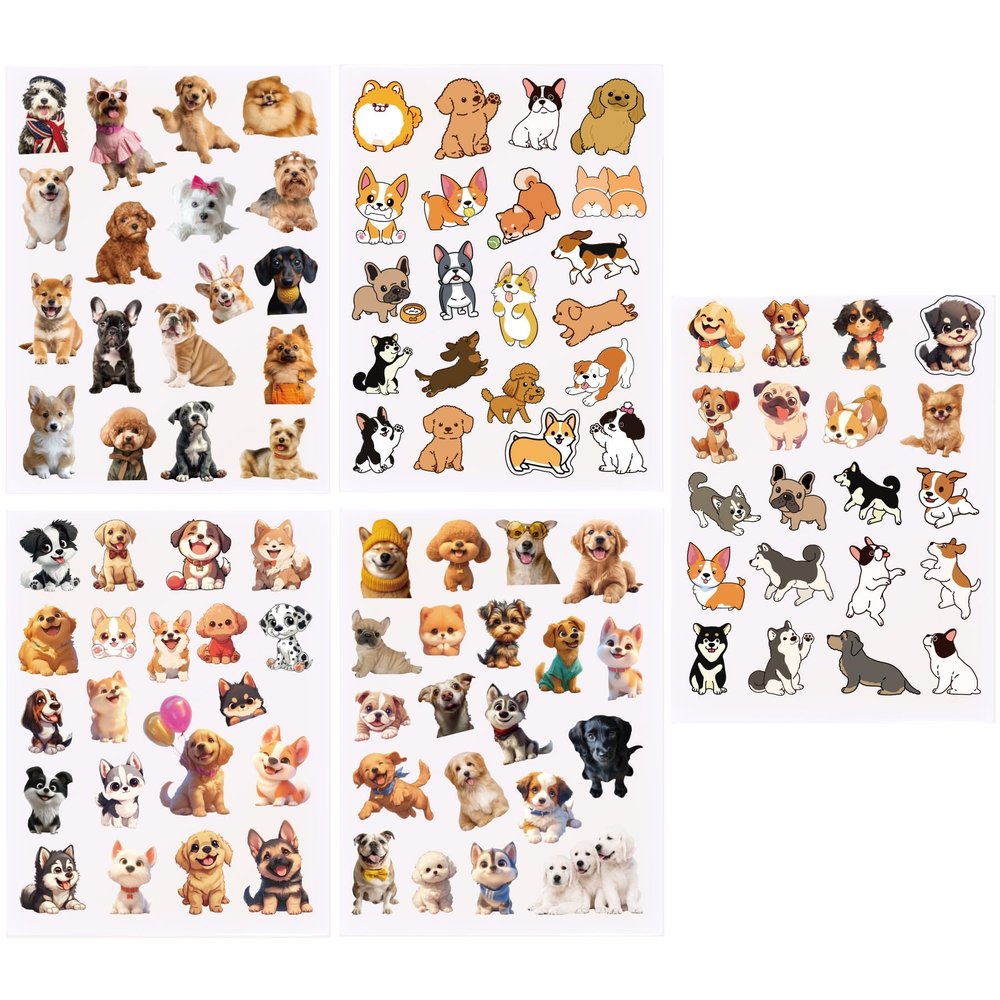 20 Sheets Dog Scrapbook Stickers, 396 PCS Vintage Scrapbook Supplies, Pet Dog Plastic Stickers Warterproof Scrapbook Supplies for Planner Water Bottle Laptop Decos