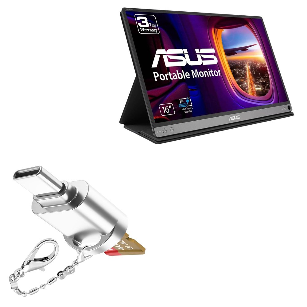 BoxWave Adapter Compatible with ASUS ZenScreen Portable USB Monitor (MB16AC) (15.6 in) - Micro SD Card miniReader, USB Type-C OTG Reader USB3.0 Adapter Keychain - Metallic Silver