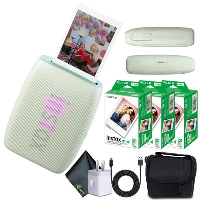 Fujifilm INSTAX MINI Link 3 Smartphone Printer (Sage Green) + Travel Bag Small + 3X INSTAX MINI Instant Film (60 Sheets) + USB Power Charging Adapter + Diginerds Microfiber Cleaning Cloth