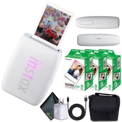 Fujifilm INSTAX MINI Link 3 Smartphone Printer (Clay White) + Travel Bag Small + 3X INSTAX MINI Instant Film (60 Sheets) + USB Power Charging Adapter + Diginerds Microfiber Cleaning Cloth