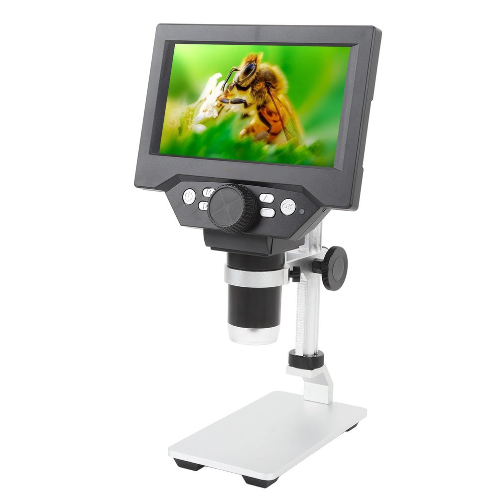1080P HD Digital Microscope 1000X Magnification Biological Microscope Kit with 5.5 Inch LCD Display 8 LED Lights for PC View, Height Adjustable Stand