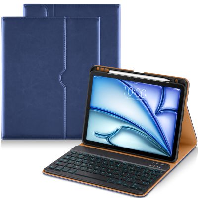 DTTO Keyboard Case for iPad Air 11 Inch M3/M2 2025/2024, iPad Air 5th/4th Generation 10.9-Inch, 7 Colors Backlit Wireless Detachable Folio Keyboard Cover with Pencil Holder & Pocket, Navy Blue