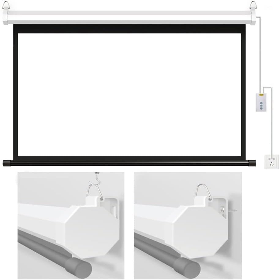 Motorized Projection Screen Outdoor/Indoor HD Movie Screen Wall/Ceiling Mount with Remote Control(Aspect Ratio 16:9)
