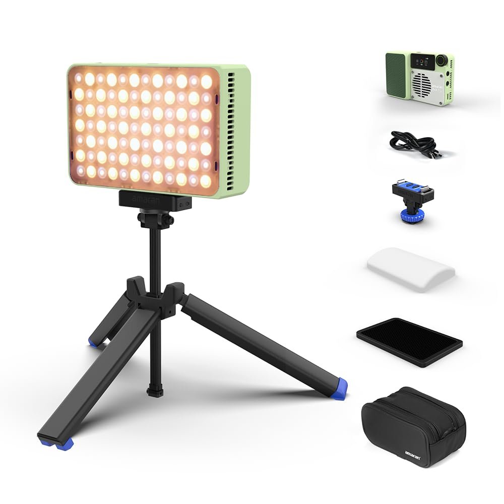 amaran Ace 25x Light Kit Bi-Color Pocket LED Light,Boost Mode to 32W Mini On Camera Video Light,2700K~6500K Support Magnetic Attraction and App Control with Carrying Case,Mini Tripod,Grid (Green)