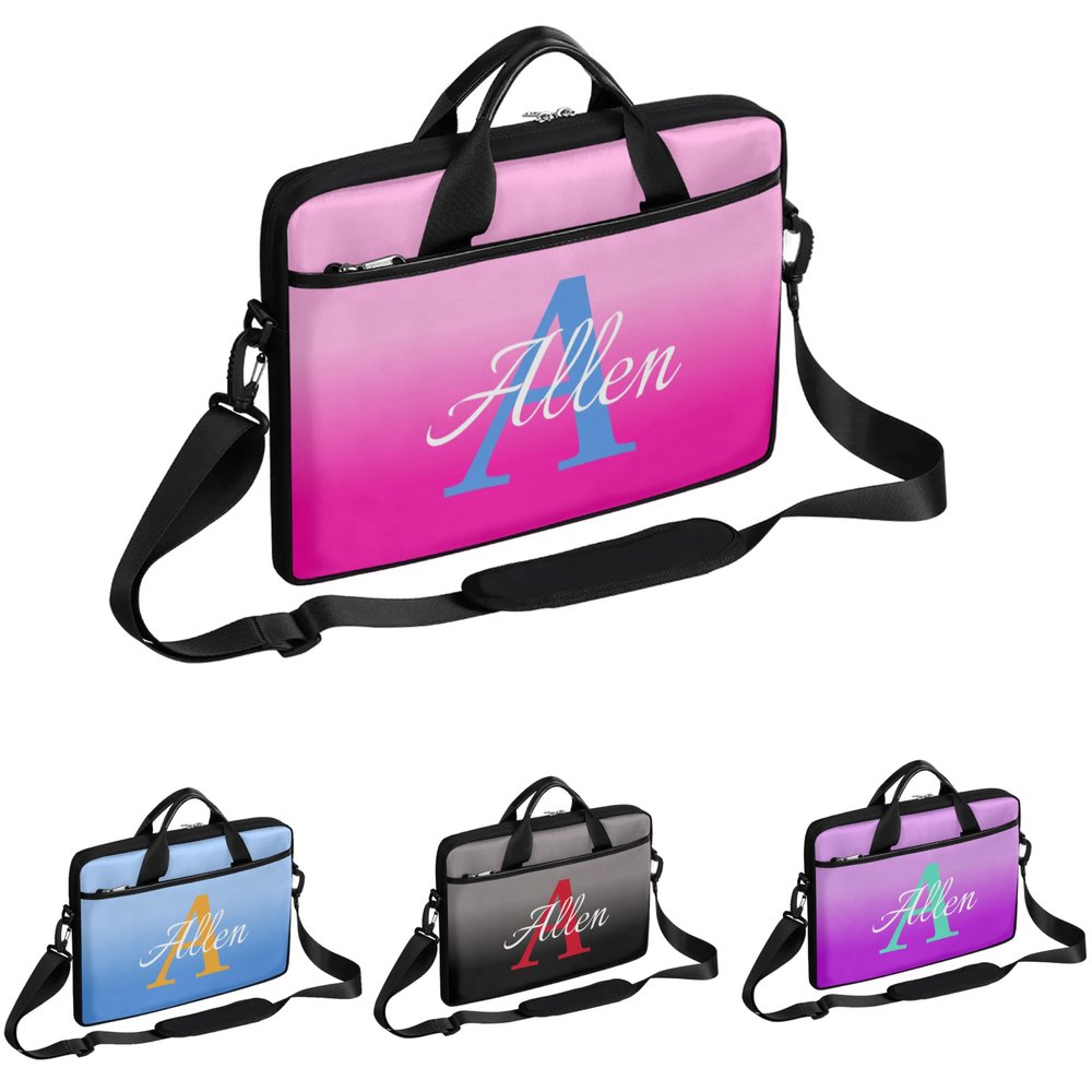 Custom Laptop Bag with Name, Personalized Shoulder Bag for Laptop, Customized Portable Computer Bag Gifts for Business Office Black