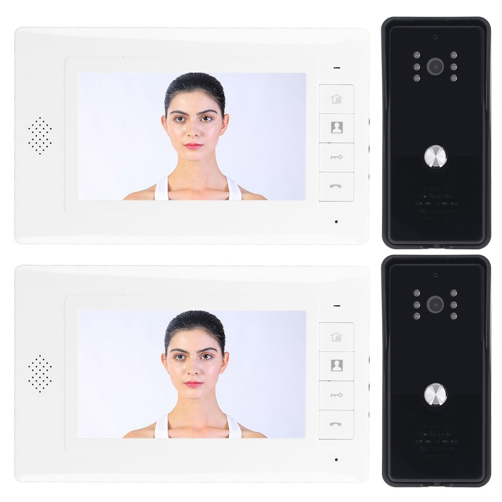 2 Units Wired Video Intercom System, 7 Inch Monitor Wired Video Doorbell Door Phone Kits, Night Vision Wide Angle Waterproof, 2 Way Talk Intercom for Villa Home Office Apartment