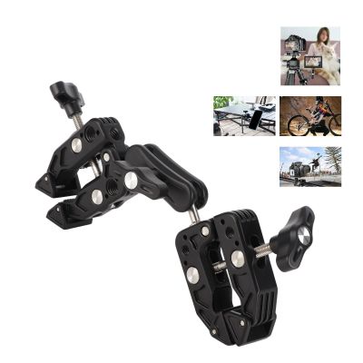 Adjustable Double Camera Clamp Mount, Super Clamp with Ball Head, for Studio Lamp, Microphones, LED Flashlights, Reflectors, Boom Arms, Crossbars, Selfie Sticks, Tripods