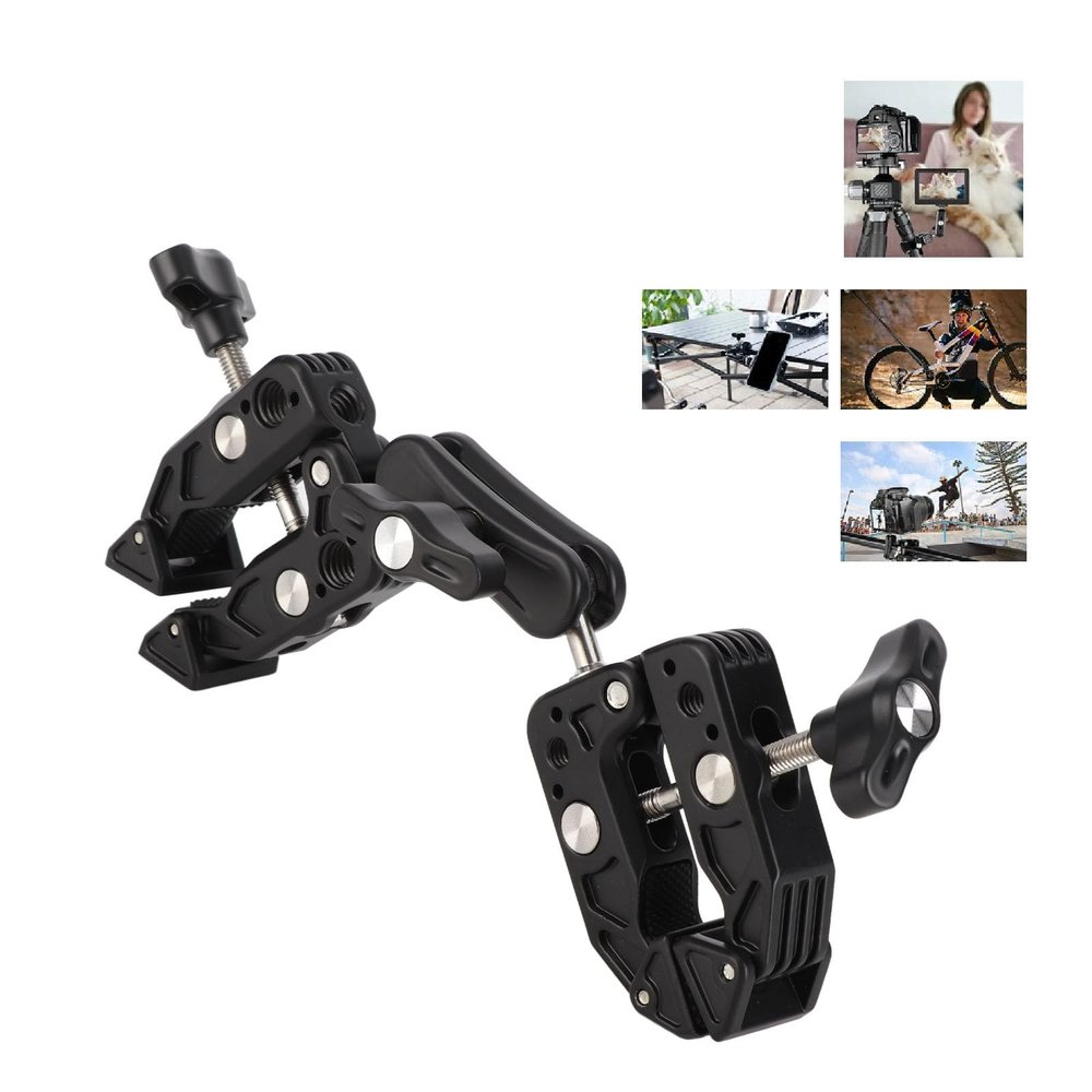 Adjustable Double Camera Clamp Mount, Super Clamp with Ball Head, for Studio Lamp, Microphones, LED Flashlights, Reflectors, Boom Arms, Crossbars, Selfie Sticks, Tripods