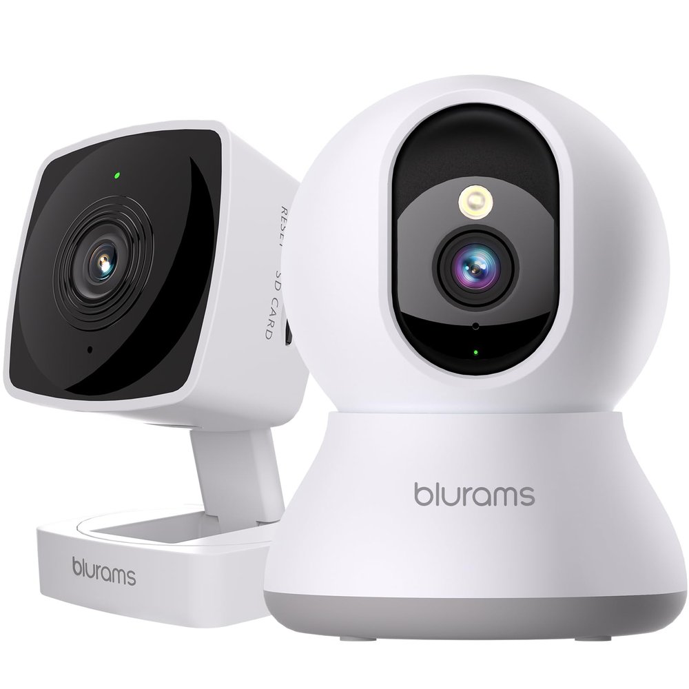 blurams 2K Security Camera Bundle Set, Indoor Camera and PTZ Pet Camera w/Motion Tracking, 2-Way Audio, IR Night Vision, Siren, Compatible with Alexa