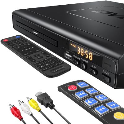 DVD Players for TV with HDMI, DVD Players That Play All Regions, Simple DVD Player for Elderly, CD Player for Home Stereo System, Included HDMI and RCA Cable, with Big Buttons Remote Control