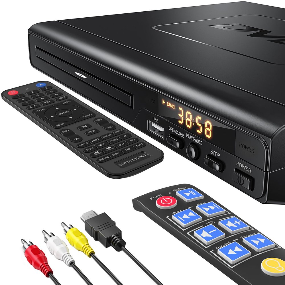 DVD Players for TV with HDMI, DVD Players That Play All Regions, Simple DVD Player for Elderly, CD Player for Home Stereo System, Included HDMI and RCA Cable, with Big Buttons Remote Control