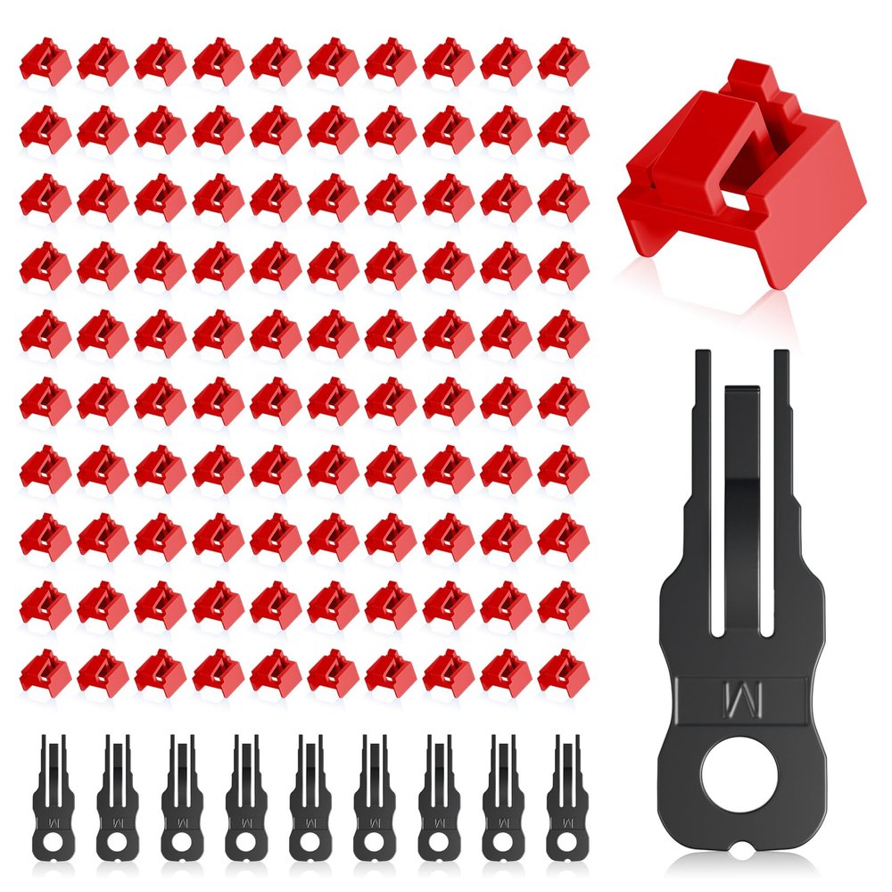 NataLink 100 Pcs RJ45 Port Lock with 10 Key, Locking RJ45 Port/Dust Blocker, RJ45 Dust Cover Cap Female Port Plugs Protector, Compatible RJ45 Port Devices, Red