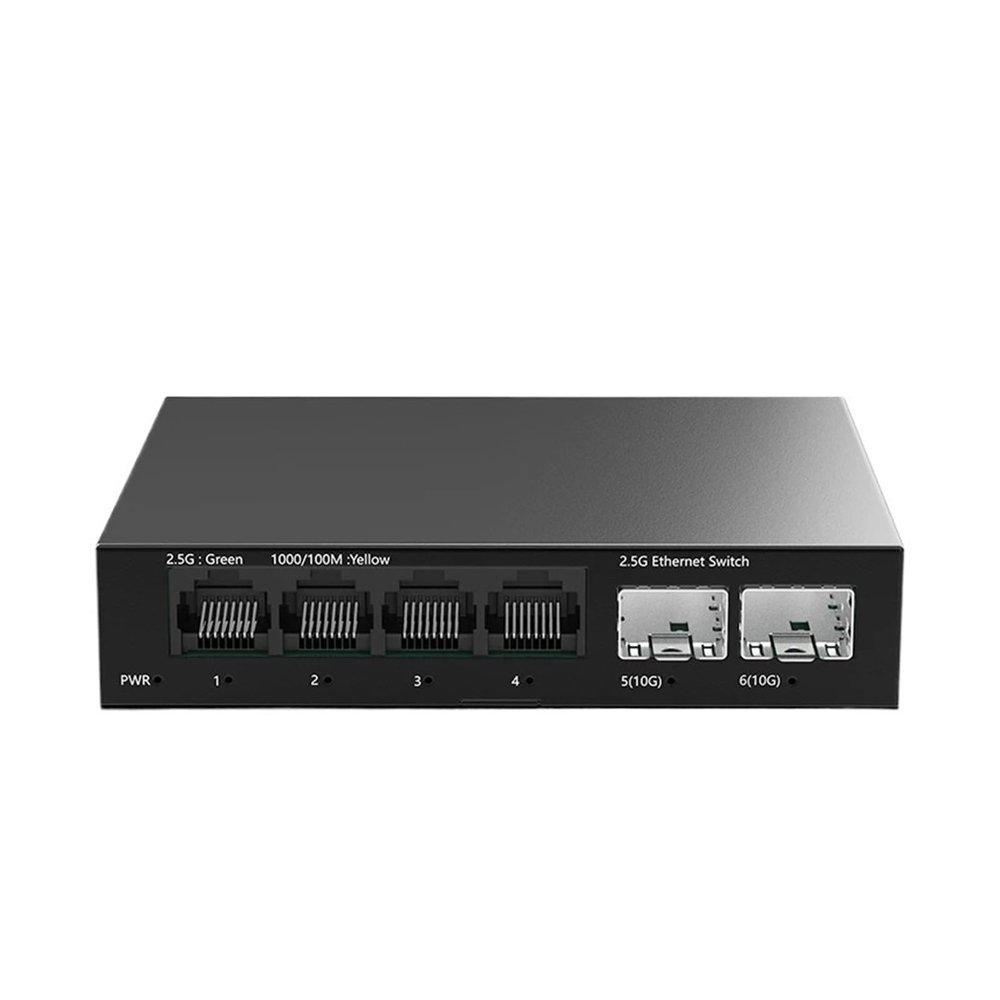 BAISULI Business Ethernet switches 2.5GbE Switch 2.5GBASE-T 4 Port 2.5G RJ45 with 2 Port 10G SFP(E+U Adapter)
