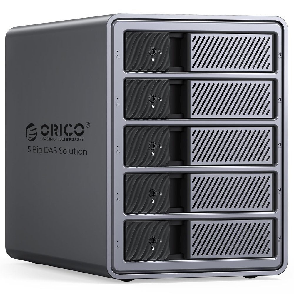 ORICO RAID 5 Bay HDD Enclosures USB 3.0 Push-Pull Mounting for 3.5-inch HDD, Max 110TB, External Direct Attached Storage 8 RAID Modes Supported 9858RU3