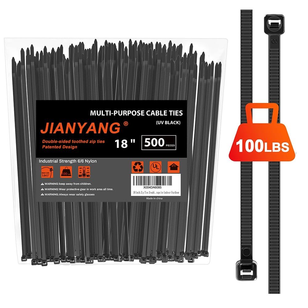 18 Inch Zip Ties Double Sided Toothed (500 Pack),100 LBS Tensile Strength Heavy Duty Cable Wire Ties With Self-Locking Adjustable More Durable Nylon Tie Wraps for Indoor Outdoor