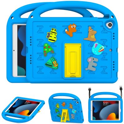 AGROMI Kids Case for iPad 9th/8th/7th Generation 10.2 Inch 2021/2020/2019, with Built-in Anti-Slip Handle/Foldable Stand/Shoulder Strap, Shockproof Protective Kids iPad 9th/8th/7th Gen Case 10.2 Inch