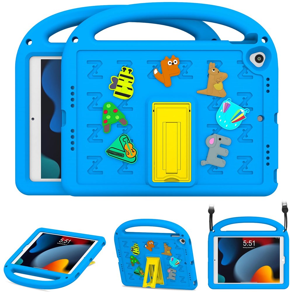 AGROMI Kids Case for iPad 9th/8th/7th Generation 10.2 Inch 2021/2020/2019, with Built-in Anti-Slip Handle/Foldable Stand/Shoulder Strap, Shockproof Protective Kids iPad 9th/8th/7th Gen Case 10.2 Inch