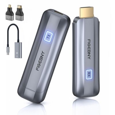 Wireless HDMI Transmitter and Receiver 4K, FIGEBNY Wireless HDMI Extender Sender Kit 2.4G/5G for Streaming Video Audio to Monitor for TV Box/PC/Laptop/HDTV/Projector Camera Portable Gray