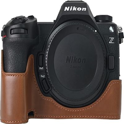 BMAOLLONGB Z6 III Case, Handmade PU Smooth Leather Half Camera Case Bag Cover Bottom Opening Version for Nikon Z6 III Z6III With Hand Strap (Coffee)