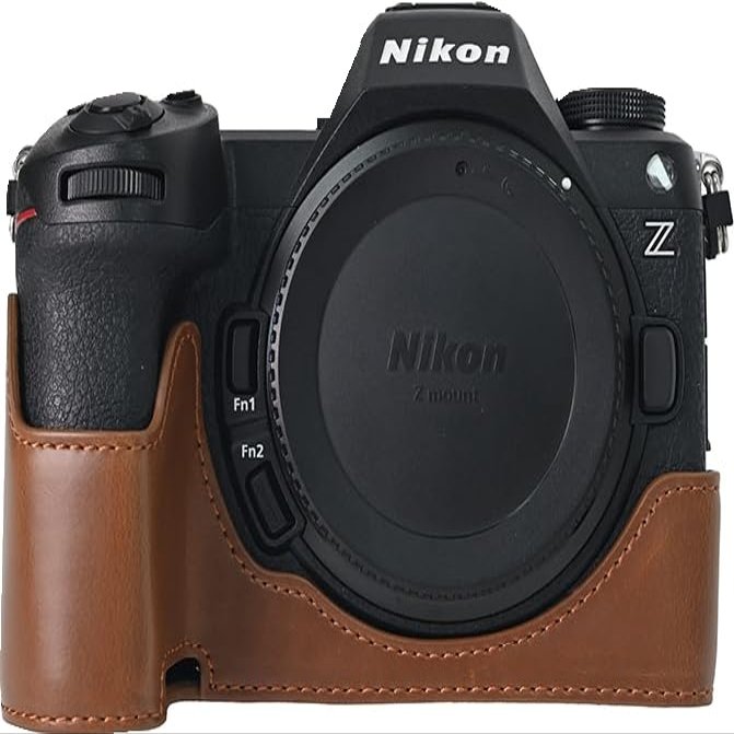 BMAOLLONGB Z6 III Case, Handmade PU Smooth Leather Half Camera Case Bag Cover Bottom Opening Version for Nikon Z6 III Z6III With Hand Strap (Coffee)