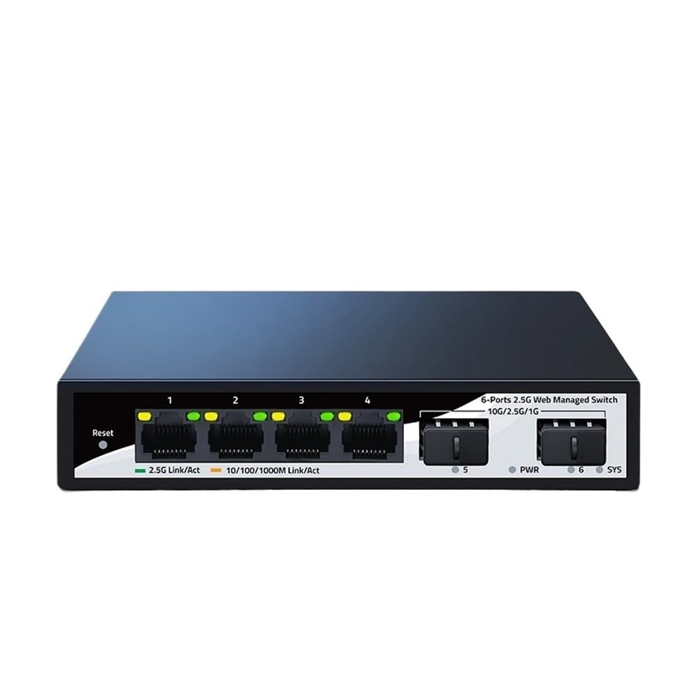 BAISULI Business Ethernet switches 2.5GbE Managed Switch 4 Port RJ45 2500Mbps Web Managed Ethernet Network Switch 2 Port 10G SFP+ Slot Home Lab Switch(A+U Adapter)