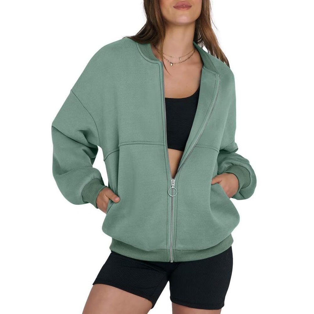 FMCHICO pink sweatshirt Women's Oversized Full Zip Up Sweatshirts Jacket 2024 Fall Fleece Long Sleeve Hoodies Outfit