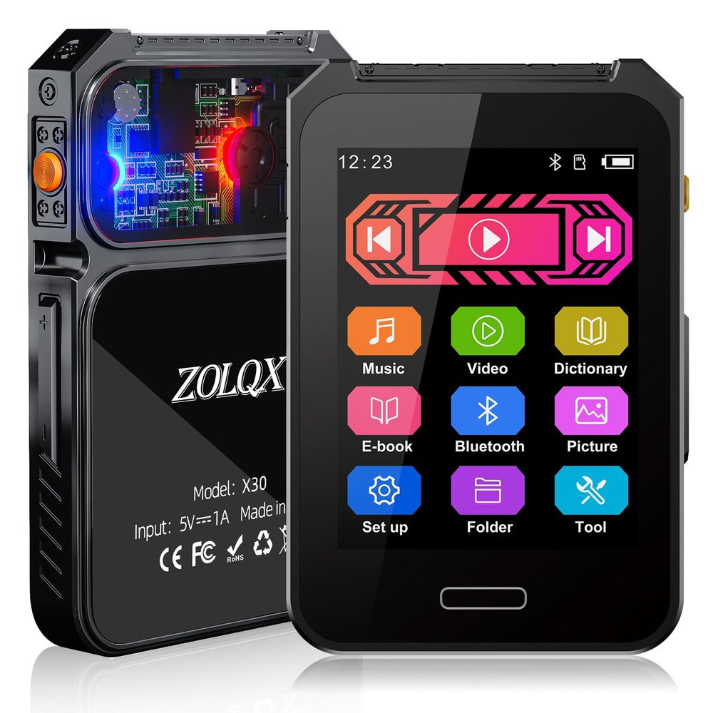 64GB Mp3 Player Bluetooth 5.3 with 2.4" Full Touch Screen,ZOLQX Portable Digital Music Player with Speaker,FM Radio, HiFi Lossless Sound, Voice Recording e-Book, Support up to 128GB (Black)
