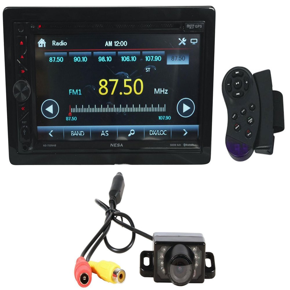 Audiosavings Bundle: (1) NESA NS-705NHB 7" Car Monitor 2-Din DVD Player w/Bluetooth/GPS/Android PhoneLink Bundle with (1) Rockville RBC1 Rear View Backup Car Camera, Easy Mount (2 Items)