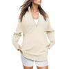 FMCHICO oversized sweatshirt for women Womens 2024 Fall Fashion Quarter Zip Sweatshirts Half Zip Casual Long Sleeve Solid Color V Neck Pullover Tops Beige view 1
