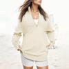 FMCHICO oversized sweatshirt for women Womens 2024 Fall Fashion Quarter Zip Sweatshirts Half Zip Casual Long Sleeve Solid Color V Neck Pullover Tops Beige view 2
