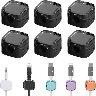 6 Pack Magnetic Cable Organizer, 2024 New Cord Organizer, Phone USB Charging Cable Storage Holder, Strong Adhesive Wire Holder (Black)