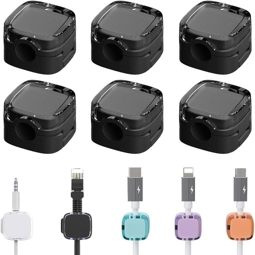 6 Pack Magnetic Cable Organizer, 2024 New Cord Organizer, Phone USB Charging Cable Storage Holder, Strong Adhesive Wire Holder (Black)